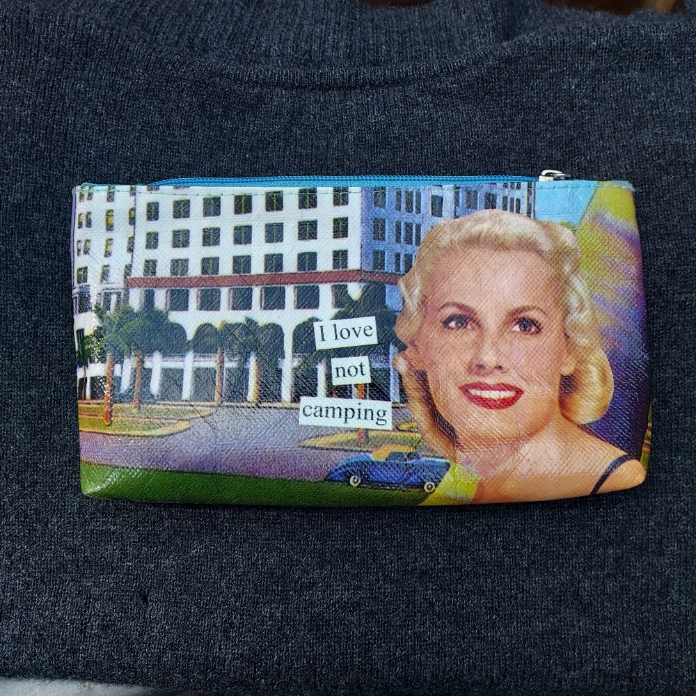 Anne Taintor "I Love Not Camping" Colorful Graphic Zipper Pouch